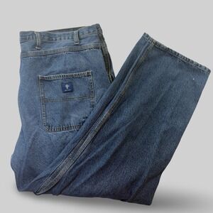 RK Brand Carpenter Jeans Men 46x34 Blue Denim Workwear Utility Pocket Heavy Duty